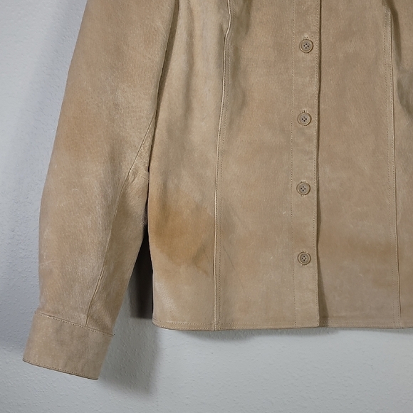 Y2K Cherokee Womens 100% Leather Jacket Size M Tan Suede Button 90s Vintage Bike - Picture 2 of 13